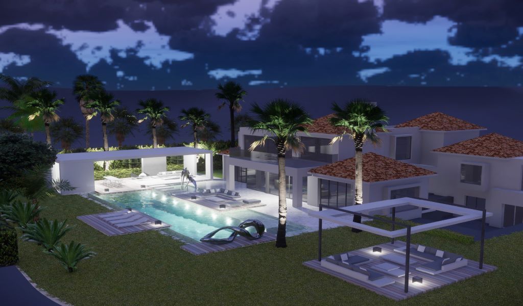 diseño piscina con jardín