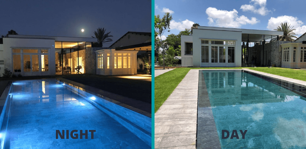 Color of pool's water with dark green lining