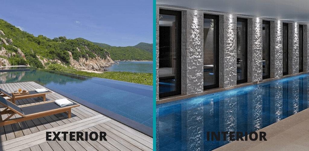 Efecto con piedra Dark Grey. Color del agua de la piscina