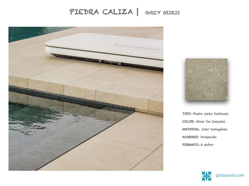 Piscina revestida en piedra caliza Grey Osiris