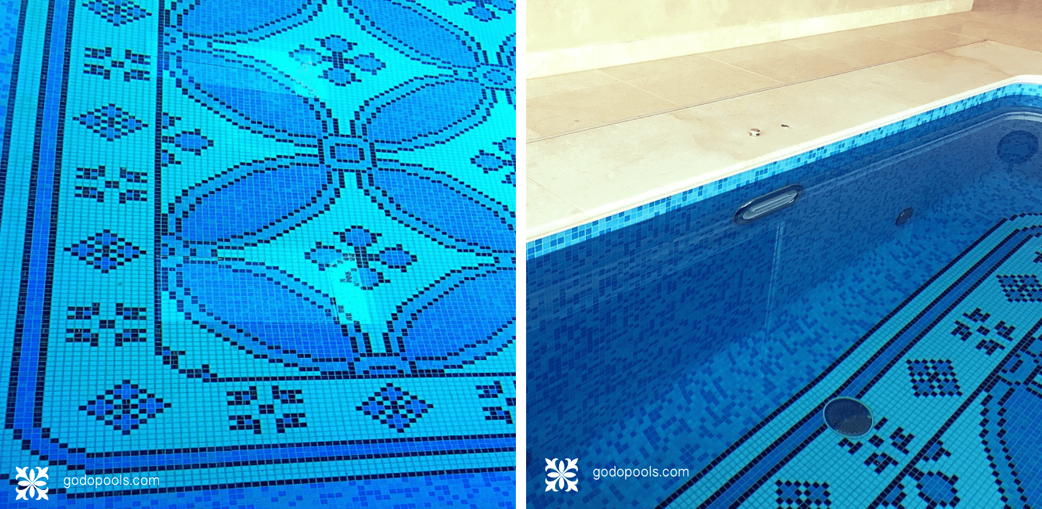Piscina interior con mosaico de dibujo geométrico