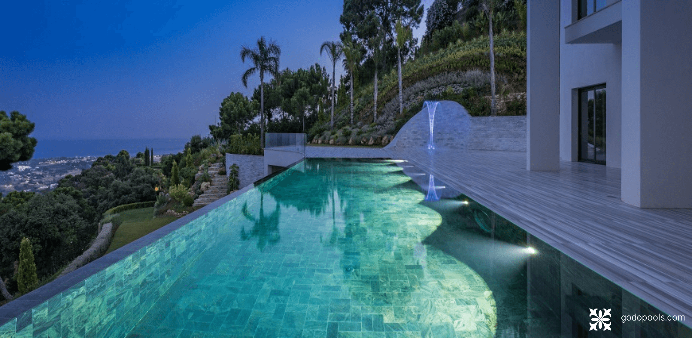 Pool lined with natural Quartz Stone. GodoPools Marmara Project