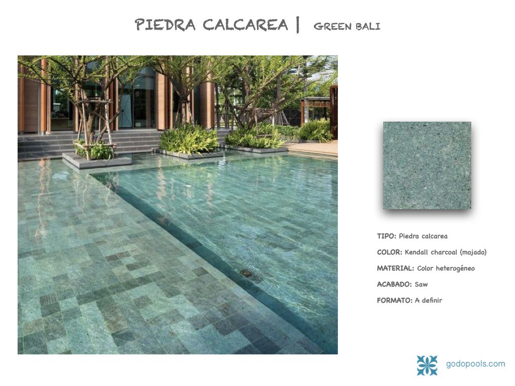 Revestimiento de Piedra Natural para piscinas. Piedra calcarea Green Bali