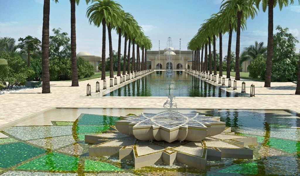 piscina con fuente