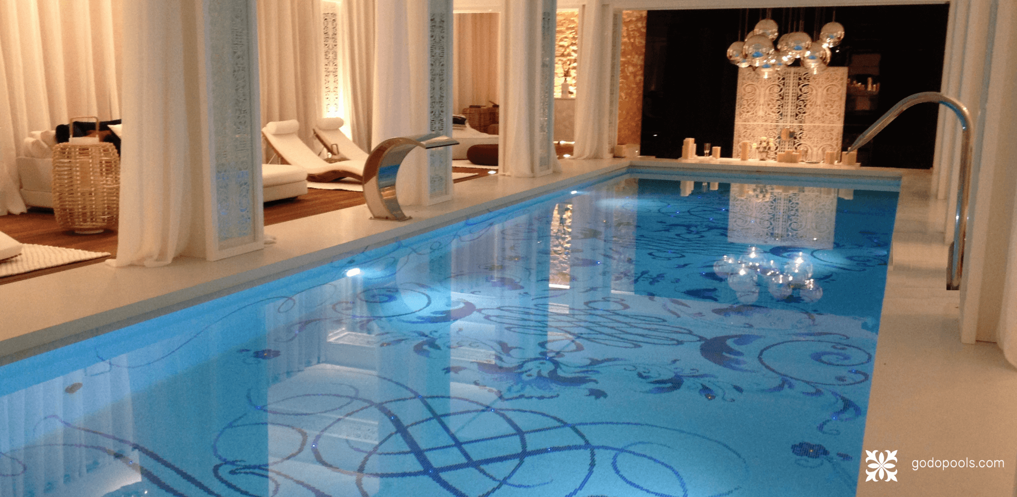 Indoor pool with personalized mosaic design
