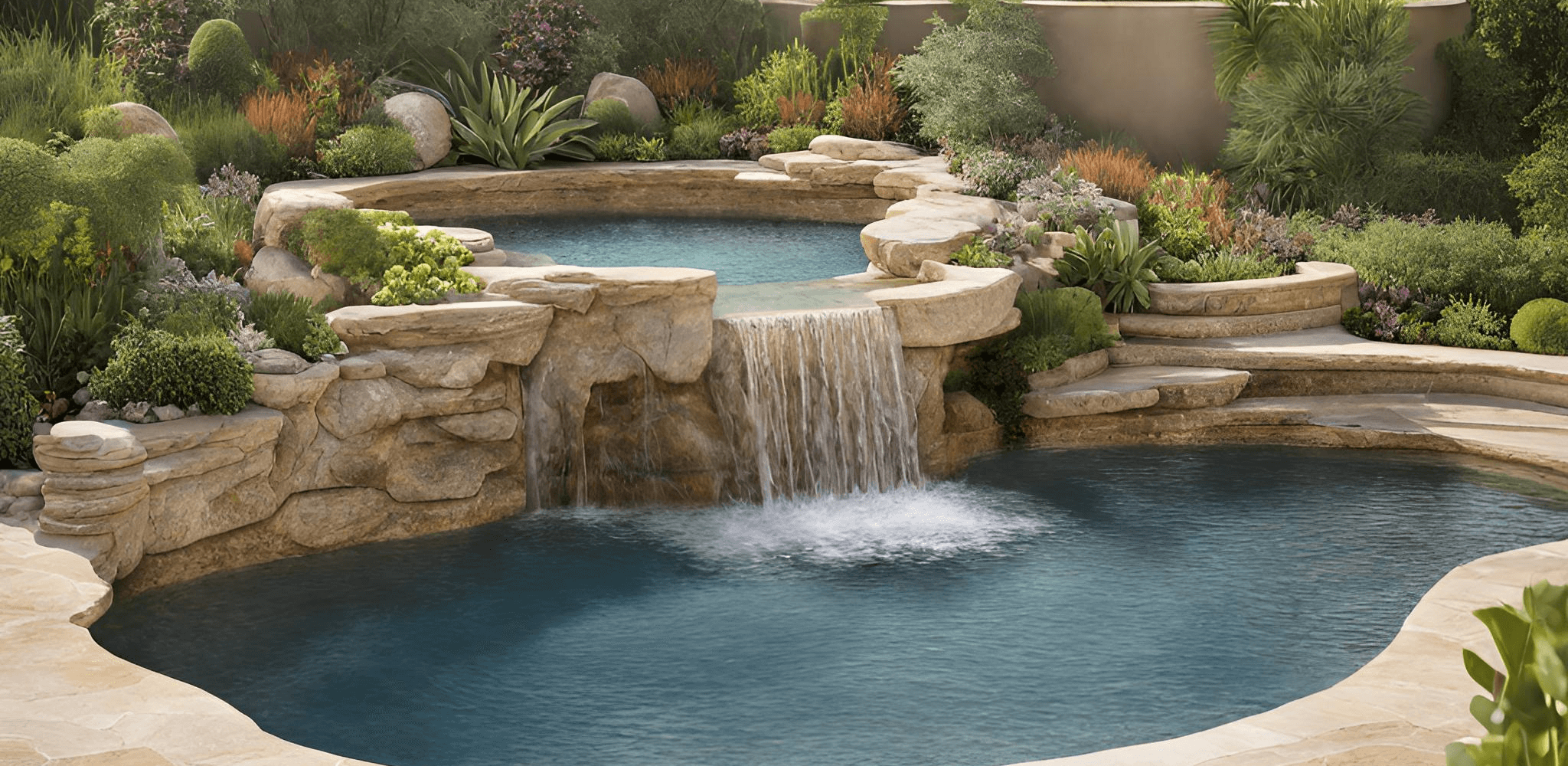 piscina rústica con cascada