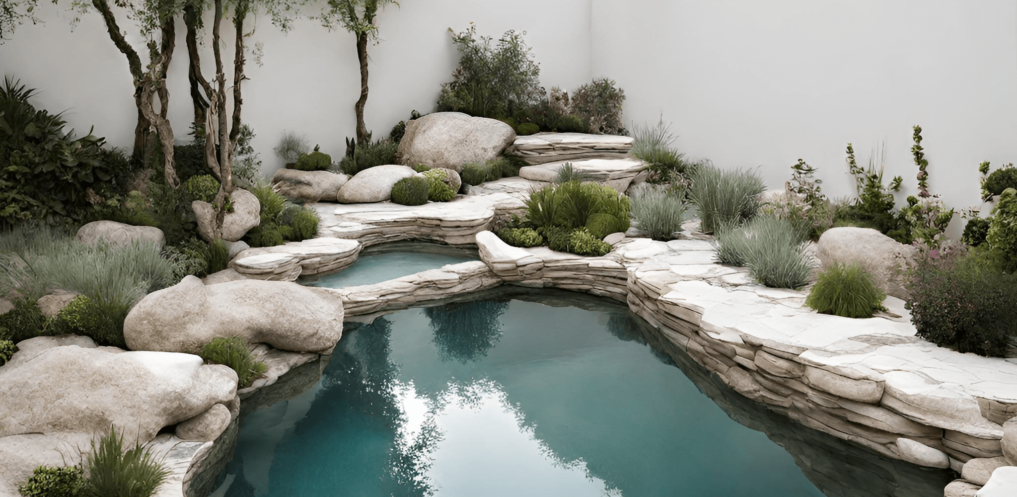 piscina rústica integrando elementos del paisaje
