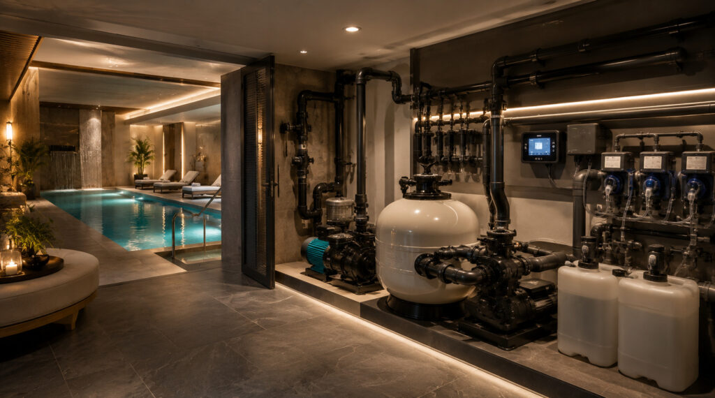 Swimming pool plant room design: layout and sizing