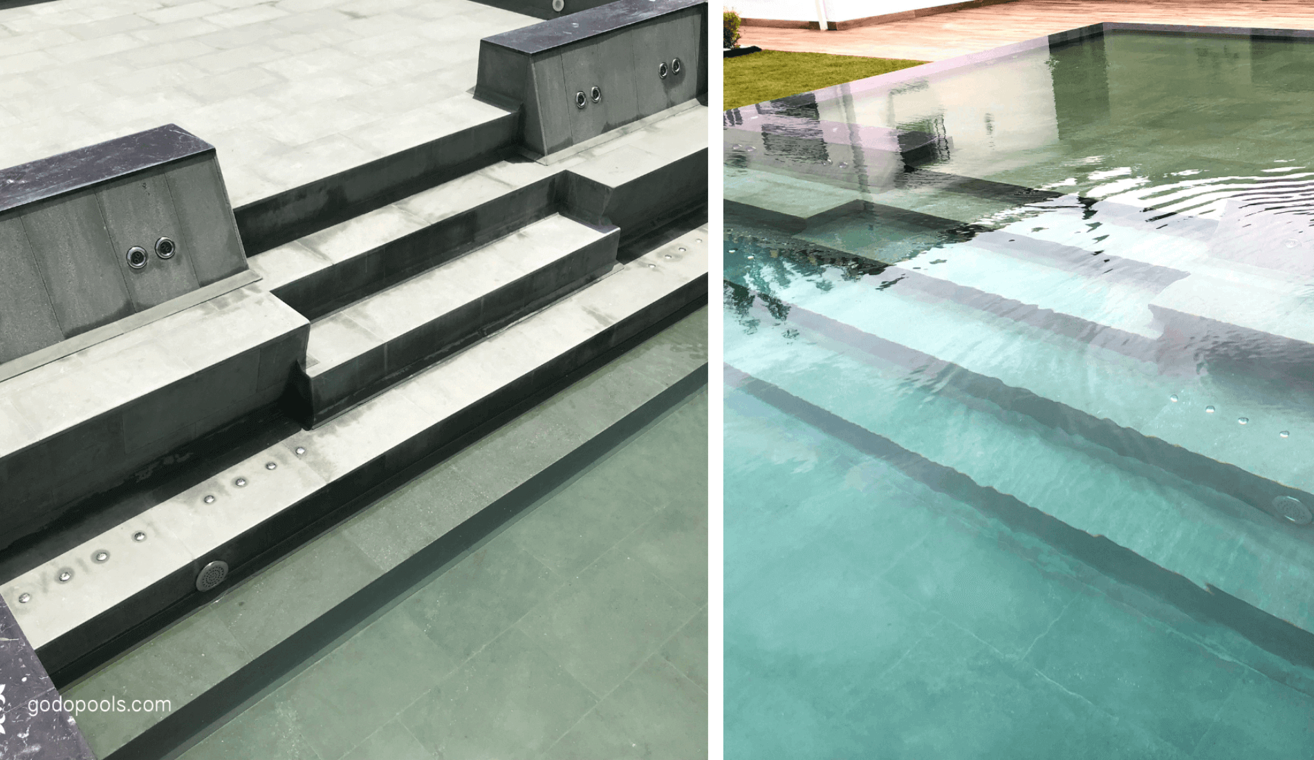 variety of jacuzzi designs integrated into the pool